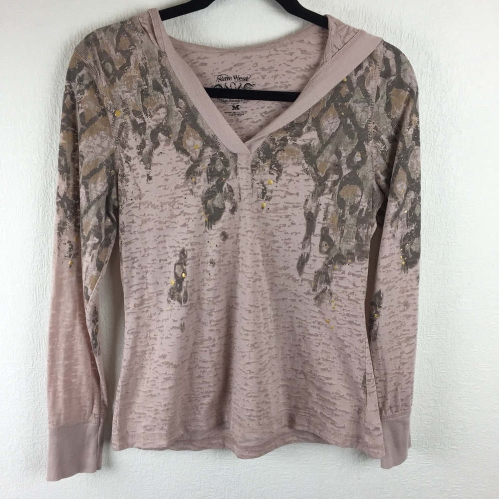 Nine West Blush Pink Burnout Hoody Top T-shirt Size Medium